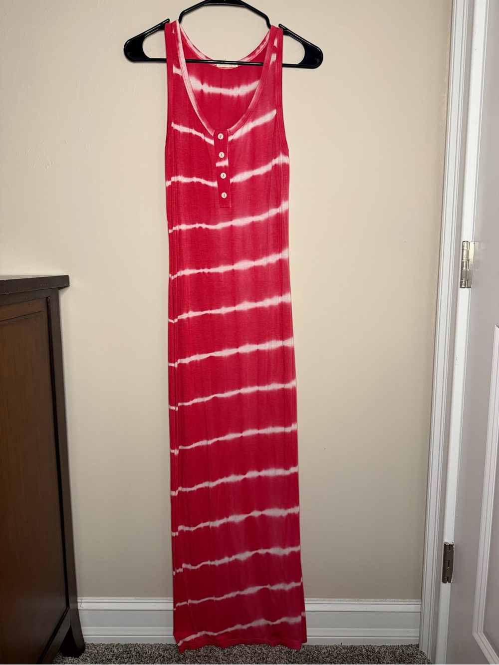 Main Strip Red and White Tie-Dye Maxi Dress